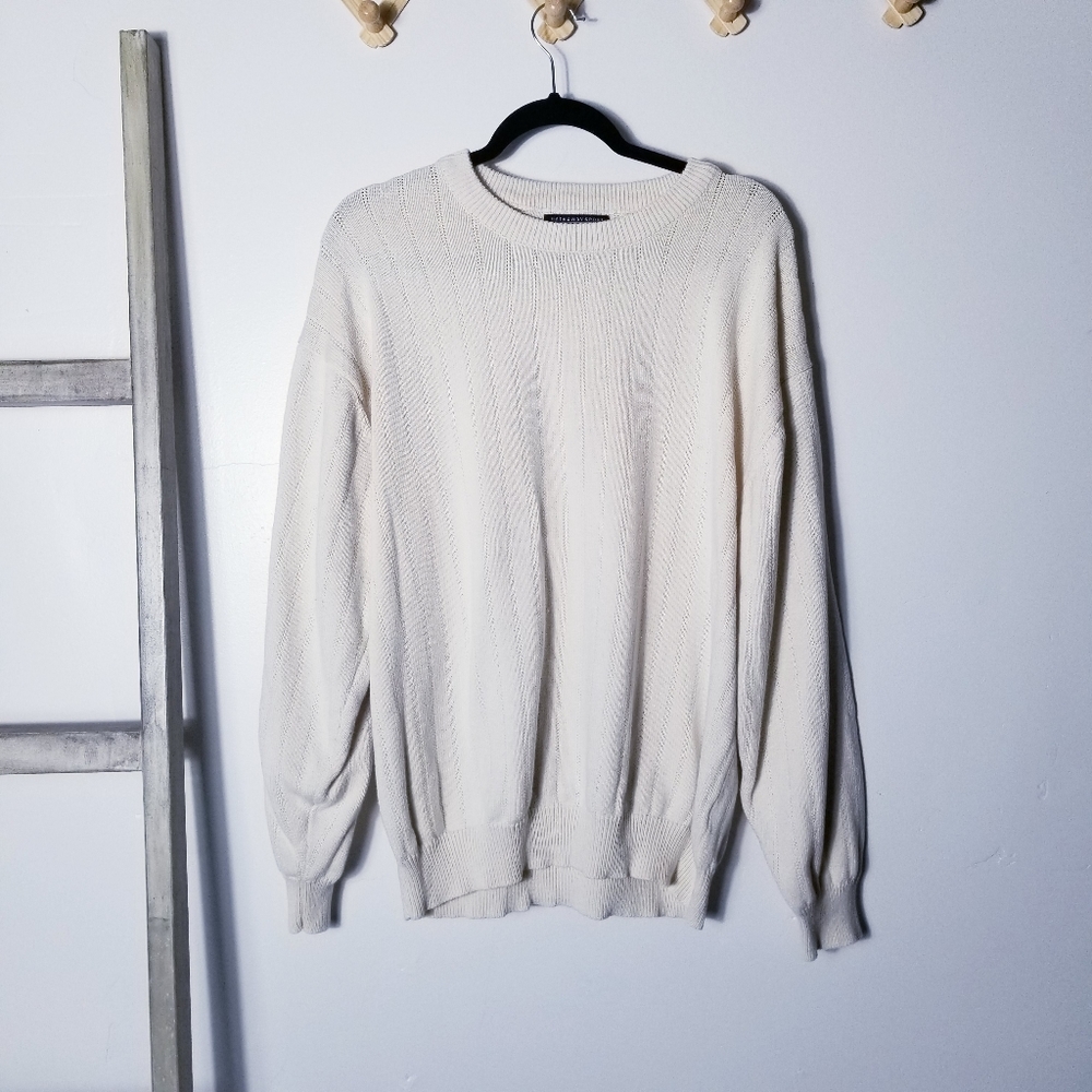 HATHAWAY SPORT MEN'S CREAM 100% COMBED COTTON BRUNSWICK CREWNECK SWEATER SIZE XL